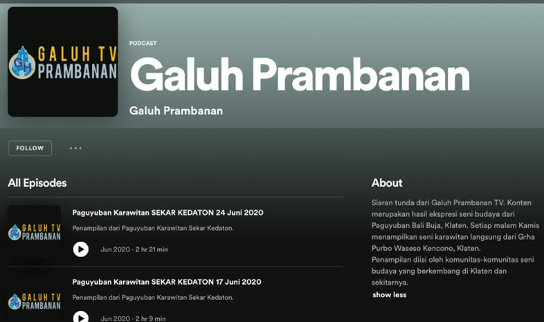 Gambar 5.18 Tampilan Depan Kanal Podcast Galuh Prambanan