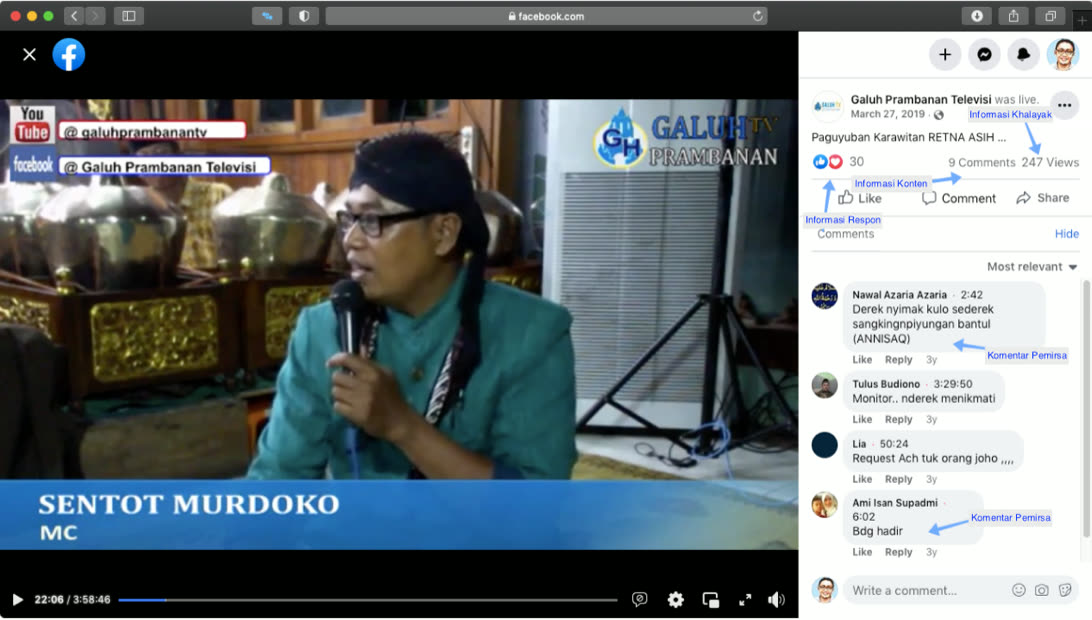 Gambar 5.22 Tampilan Tangkapan Layar Facebook dari Akun Galuh Prambanan Televisi